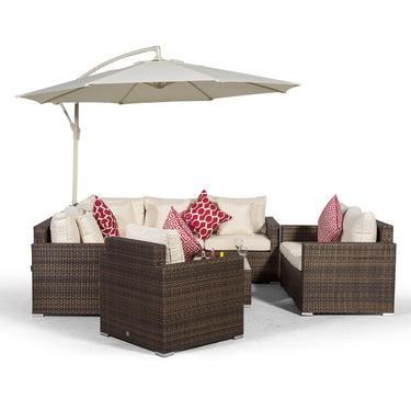 Havana Modular 8 Seat Rattan Conversation Set With 2 Seater Sofa, Armchair & Ice Cooler Coffee Table - Brown