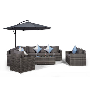 Havana Modular 9 Seat Rattan Conversation Set With 2 Seater Sofa, Armchair & Drinks Cooler Coffee Table - Grey