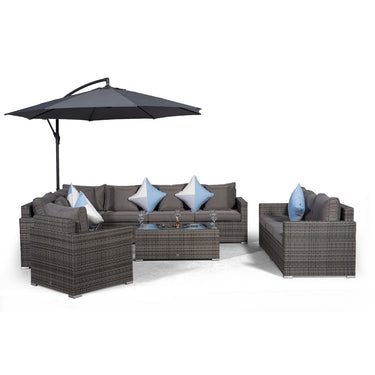 Havana Modular 10 Seat Rattan Conversation Set With 3 Seater Sofa, Armchair & Drinks Cooler Coffee Table - Grey