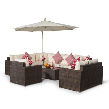 Havana Modular 9 Seat Rattan Conversation Set With 2 Seater Sofa, Armchair & Coffee Table - Brown