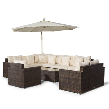 Havana Modular 9 Seat Rattan Conversation Set With 2 Seater Sofa, Armchair & Coffee Table - Brown