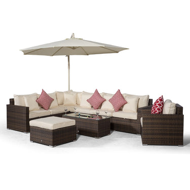 Havana L Shape Modular 7 Seat Rattan Corner Sofa & Armchair Set With Drinks Cooler Coffee Table & Ottoman - Brown