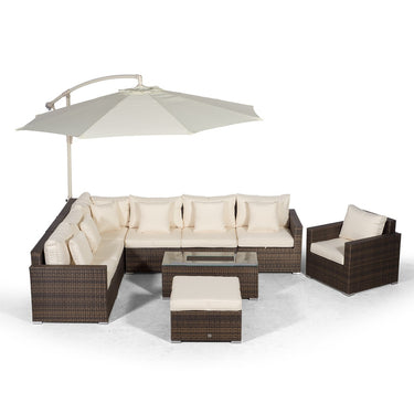 Havana L Shape Modular 7 Seat Rattan Corner Sofa & Armchair Set With Drinks Cooler Coffee Table & Ottoman - Brown