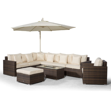 Havana L Shape Modular 7 Seat Rattan Corner Sofa & Armchair Set With Drinks Cooler Coffee Table & Ottoman - Brown