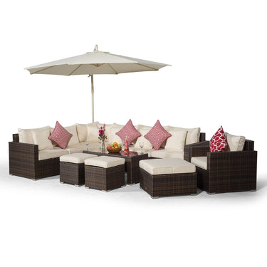 Havana L Shape Modular 7 Seat Rattan Corner Sofa & Armchair Set With Coffee Table, 2 Stools & Ottoman - Brown