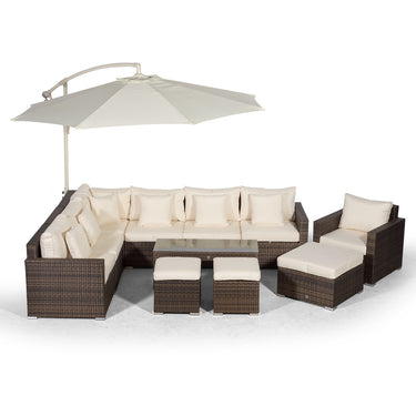Havana L Shape Modular 7 Seat Rattan Corner Sofa & Armchair Set With Coffee Table, 2 Stools & Ottoman - Brown