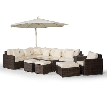 Havana L Shape Modular 7 Seat Rattan Corner Sofa & Armchair Set With Coffee Table, 2 Stools & Ottoman - Brown