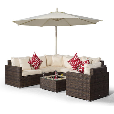 Havana L Shape Modular 6 Seat Rattan Corner Sofa Set With Armchair & Drinks Cooler Coffee Table - Brown