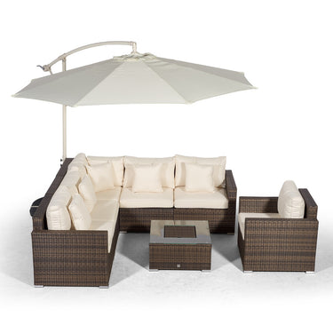 Havana L Shape Modular 6 Seat Rattan Corner Sofa Set With Armchair & Drinks Cooler Coffee Table - Brown