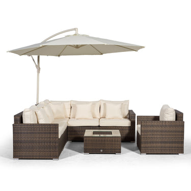 Havana L Shape Modular 6 Seat Rattan Corner Sofa Set With Armchair & Drinks Cooler Coffee Table - Brown