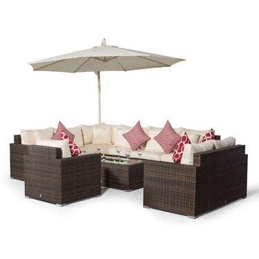 Havana Modular 9 Seat Rattan Conversation Set With 2 Seater Sofa, Armchair & Drinks Cooler Coffee Table - Brown