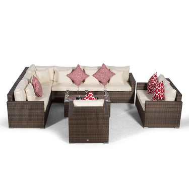 Havana Modular 9 Seat Rattan Conversation Set With 2 Seater Sofa, Armchair & Drinks Cooler Coffee Table - Brown