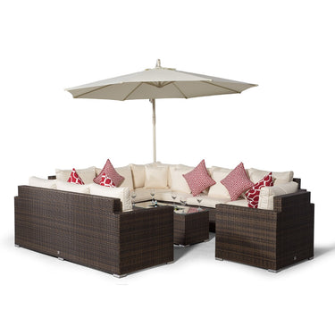 Havana Modular 10 Seat Rattan Conversation Set With 3 Seater Sofa, Armchair & Drinks Cooler Coffee Table - Brown