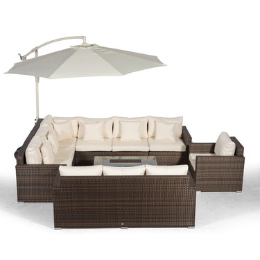 Havana Modular 10 Seat Rattan Conversation Set With 3 Seater Sofa, Armchair & Drinks Cooler Coffee Table - Brown