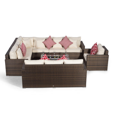 Havana Modular 10 Seat Rattan Conversation Set With 3 Seater Sofa, Armchair & Drinks Cooler Coffee Table - Brown