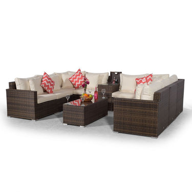 Havana U Shape Modular 8 Seat Rattan Sofa Set With Armrest Drinks Cooler & Coffee Table - Brown
