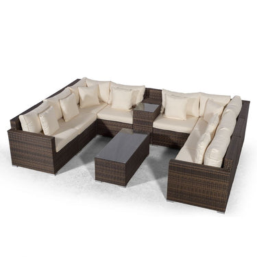 Havana U Shape Modular 8 Seat Rattan Sofa Set With Armrest Drinks Cooler & Coffee Table - Brown