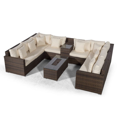 Havana U Shape Modular 8 Seat Rattan Sofa Set With Armrest Drinks Cooler & Drinks Cooler Coffee Table - Brown