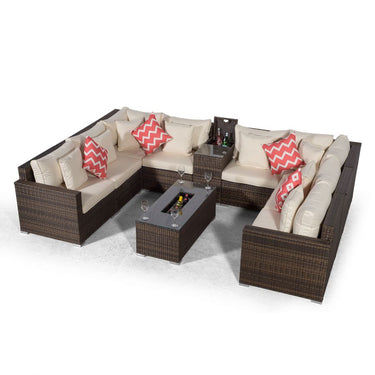 Havana U Shape Modular 8 Seat Rattan Sofa Set With Armrest Drinks Cooler & Drinks Cooler Coffee Table - Brown