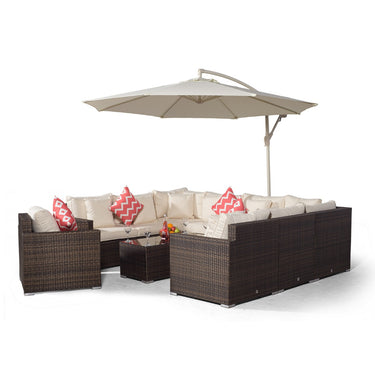 Havana U Shape Modular 9 Seat Rattan Sofa Set With Armchair & Large Coffee Table - Brown