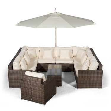 Havana U Shape Modular 9 Seat Rattan Sofa Set With Armchair & Large Coffee Table - Brown