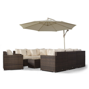 Havana U Shape Modular 9 Seat Rattan Sofa Set With Armchair & Large Coffee Table - Brown