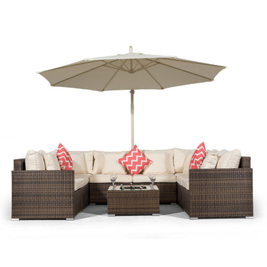 Havana U Shape Modular 8 Seat Rattan Sofa Set With Drinks Cooler Coffee Table - Brown