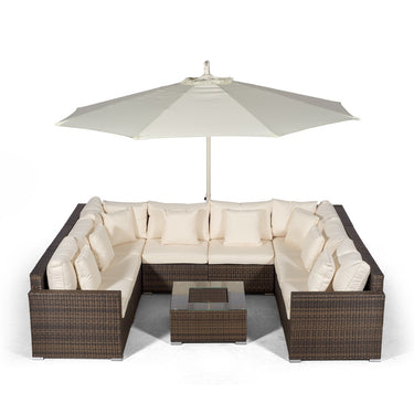 Havana U Shape Modular 8 Seat Rattan Sofa Set With Drinks Cooler Coffee Table - Brown