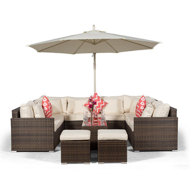 Havana U Shape Modular 8 Seat Rattan Sofa Set With Large Coffee Table & 2 Stools - Brown