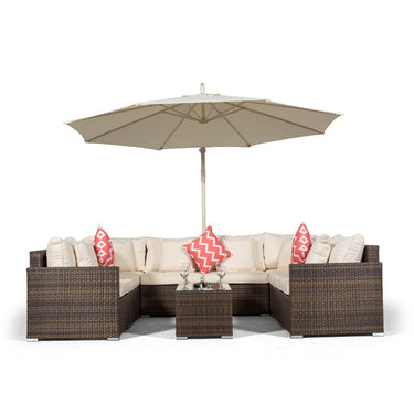 Havana U Shape Modular 8 Seat Rattan Sofa Set With Large Drinks Cooler Coffee Table - Brown