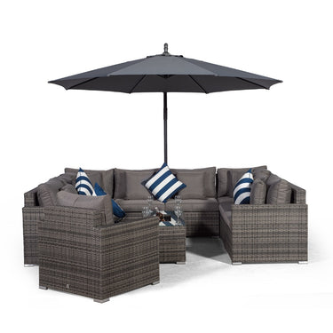 Havana U Shape Modular 9 Seat Rattan Sofa Set With Armchair & Large Drinks Cooler Coffee Table - Grey