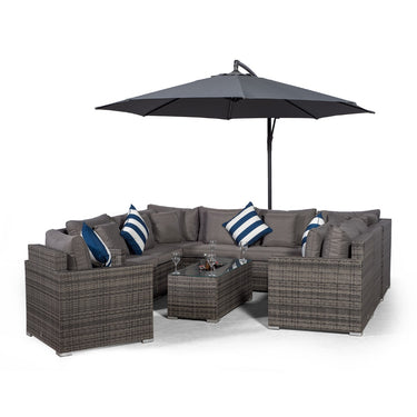 Havana U Shape Modular 9 Seat Rattan Sofa Set With Armchair & Large Drinks Cooler Coffee Table - Grey