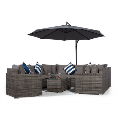 Havana U Shape Modular 9 Seat Rattan Sofa Set With Armchair & Large Drinks Cooler Coffee Table - Grey