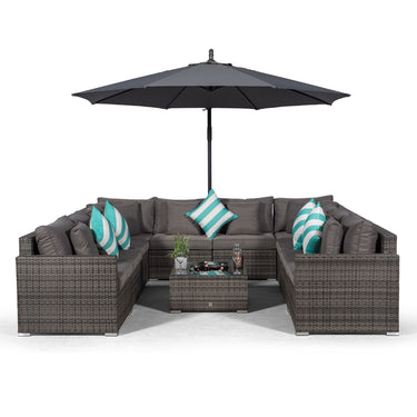 Havana U Shape Modular 10 Seat Rattan Sofa Set With Drinks Cooler Coffee Table - Grey