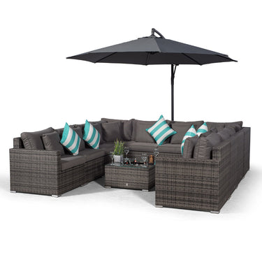 Havana U Shape Modular 10 Seat Rattan Sofa Set With Drinks Cooler Coffee Table - Grey
