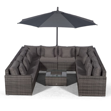 Havana U Shape Modular 10 Seat Rattan Sofa Set With Drinks Cooler Coffee Table - Grey