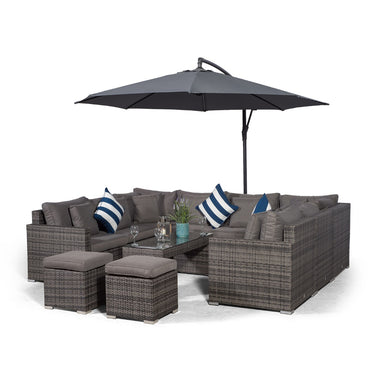 Havana U Shape Modular 8 Seat Rattan Sofa Set With Large Coffee Table & 2 Stools - Grey