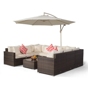 Havana U Shape Modular 8 Seat Rattan Sofa Set With Coffee Table - Brown