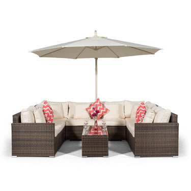 Havana U Shape Modular 8 Seat Rattan Sofa Set With Large Coffee Table - Brown
