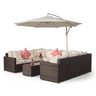 Havana U Shape Modular 8 Seat Rattan Sofa Set With Large Coffee Table - Brown