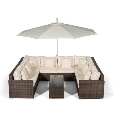 Havana U Shape Modular 8 Seat Rattan Sofa Set With Large Coffee Table - Brown