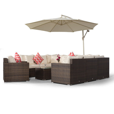 Havana U Shape Modular 9 Seat Rattan Sofa Set With Armchair & Large Drinks Cooler Coffee Table - Brown