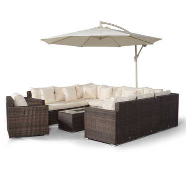 Havana U Shape Modular 9 Seat Rattan Sofa Set With Armchair & Large Drinks Cooler Coffee Table - Brown