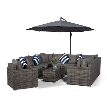 Havana U Shape Modular 9 Seat Rattan Sofa Set With Armchair & Large Coffee Table - Grey