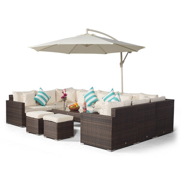 Havana U Shape Modular 9 Seat Rattan Sofa Set With Large Coffee Table & 2 Stools - Brown