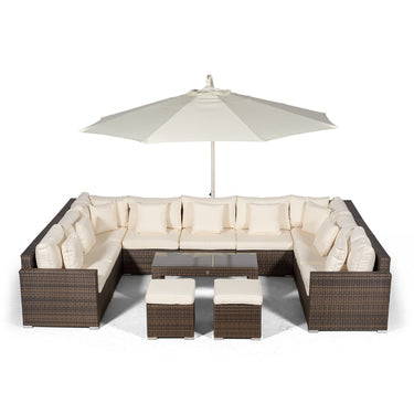 Havana U Shape Modular 9 Seat Rattan Sofa Set With Large Coffee Table & 2 Stools - Brown