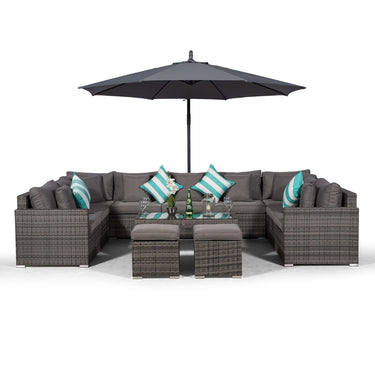 Havana U Shape Modular 9 Seat Rattan Sofa Set With Large Coffee Table & 2 Stools - Grey