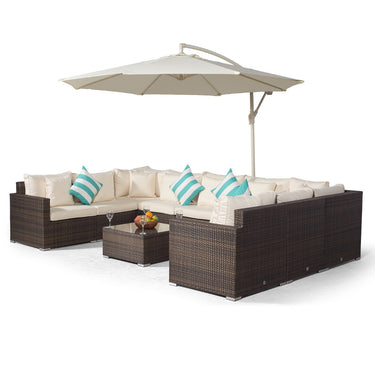Havana U Shape Modular 9 Seat Rattan Sofa Set With Coffee Table - Brown