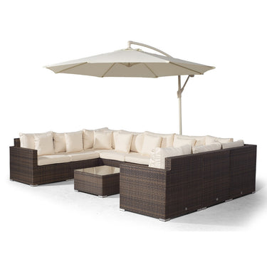 Havana U Shape Modular 9 Seat Rattan Sofa Set With Coffee Table - Brown