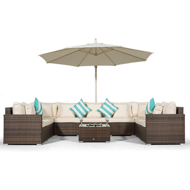 Havana U Shape Modular 9 Seat Rattan Sofa Set With Drinks Cooler Coffee Table - Brown